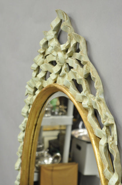 Harrison Gil Blue Italian Hollywood Regency Carved Wood Ribbon Wall Mirror Pair