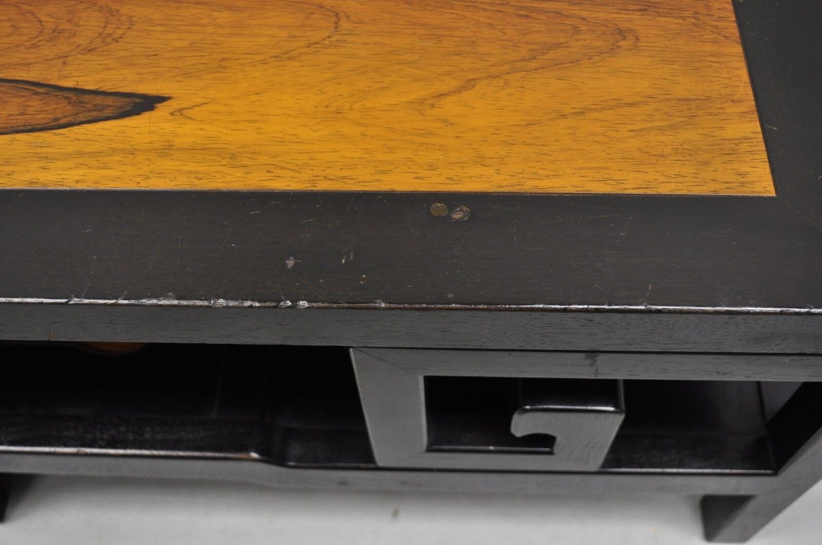 Michael Taylor for Baker Chinoiserie Rosewood Greek Key Black Coffee Table