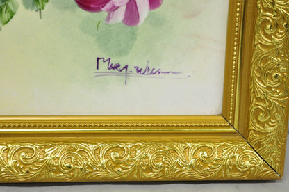 Mary Wilson French Hand Painted Porcelain Plaque Pink Rose Flower Painting (A)