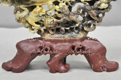Vintage Chinese Carved Soapstone Foo Dog Figural Incense Burner Sculpture