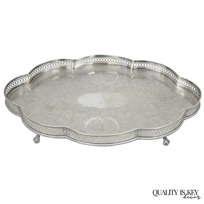 Sheffield England Chippendale Silver Plated Scalloped Serving Platter Bar Tray