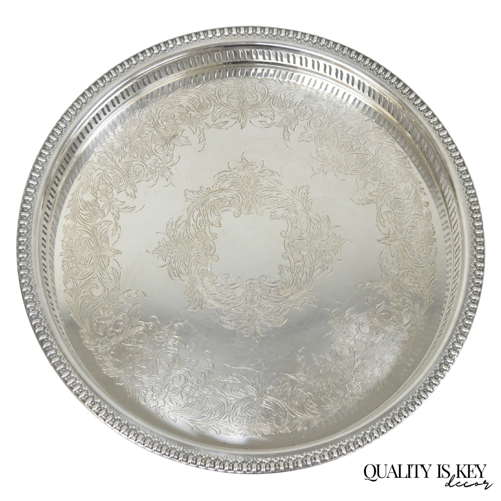 Webster Wilcox "Brandon Hall" 7572G Silver Plated Reticulated 15" Round Bar Tray