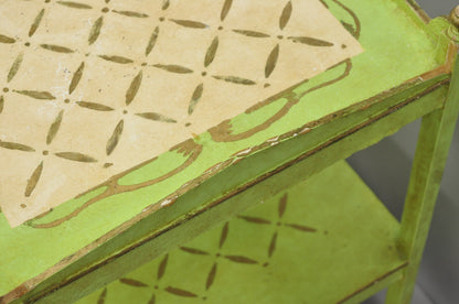 Vintage Italian Venetian Green Distress Painted 3 Tier French Country Side Table