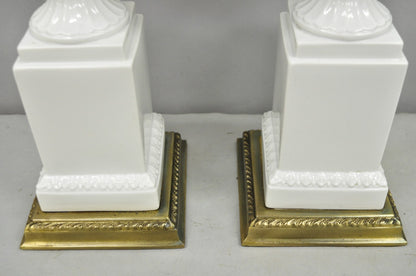 Vintage Italian Neoclassical White Porcelain Urn Table Lamps w/ Cherubs - a Pair