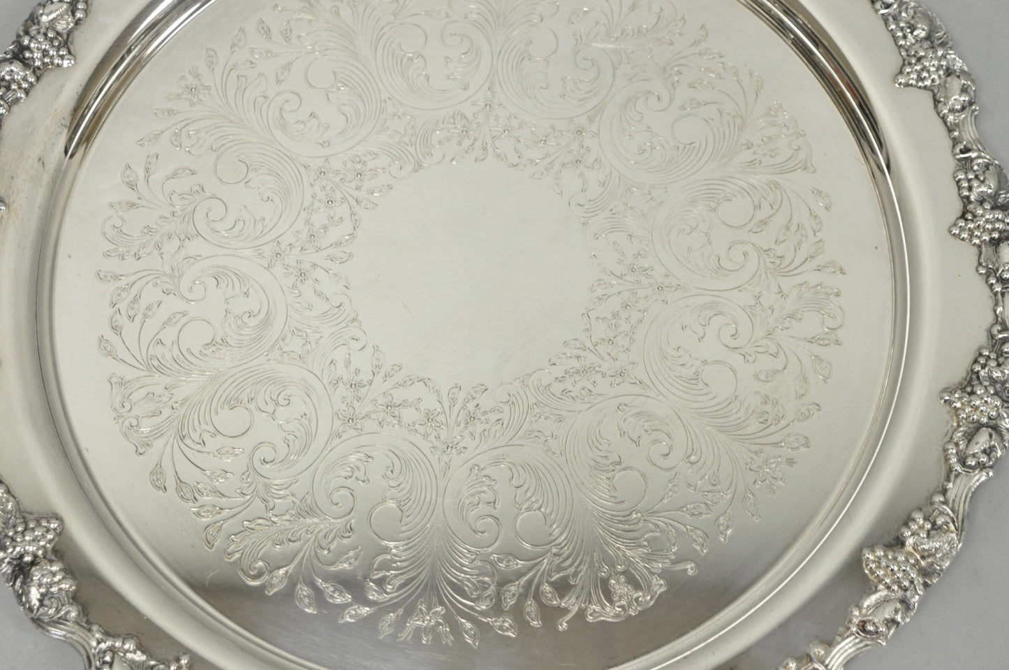 Vintage Victorian Silver Plated Grapevine Repousse 20" Round Serving Platter