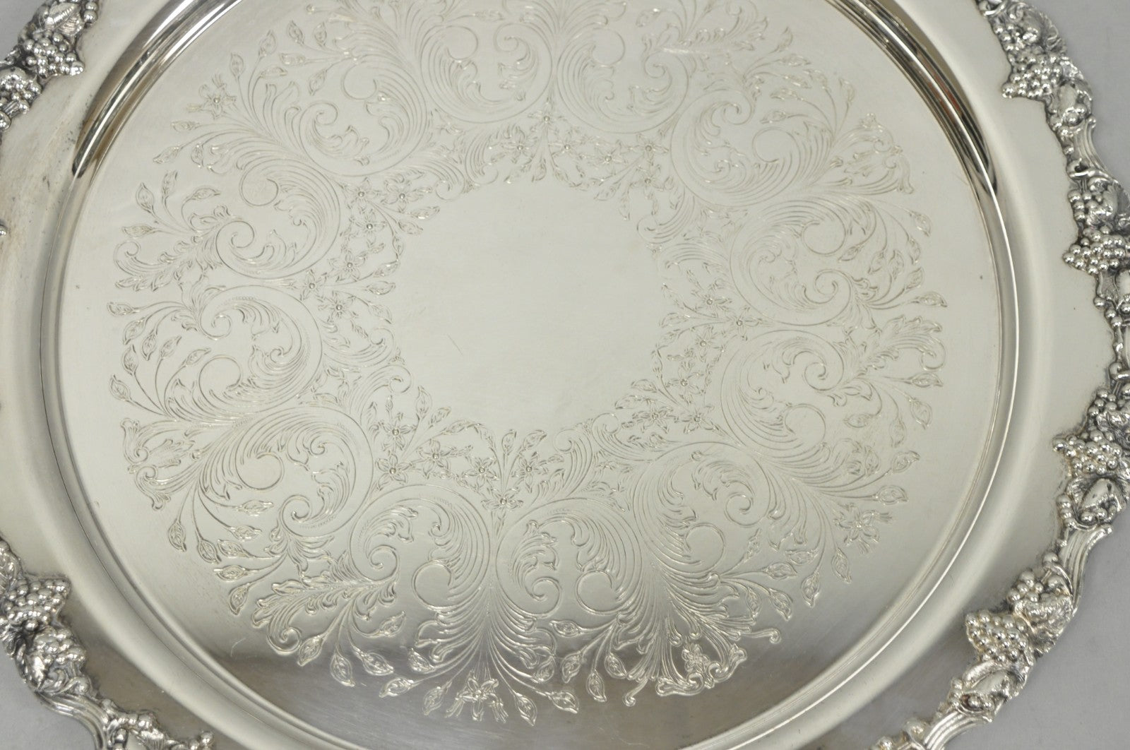 Vintage Victorian Silver Plated Grapevine Repousse 20" Round Serving Platter