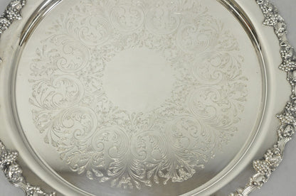 Vintage Victorian Silver Plated Grapevine Repousse 20" Round Serving Platter