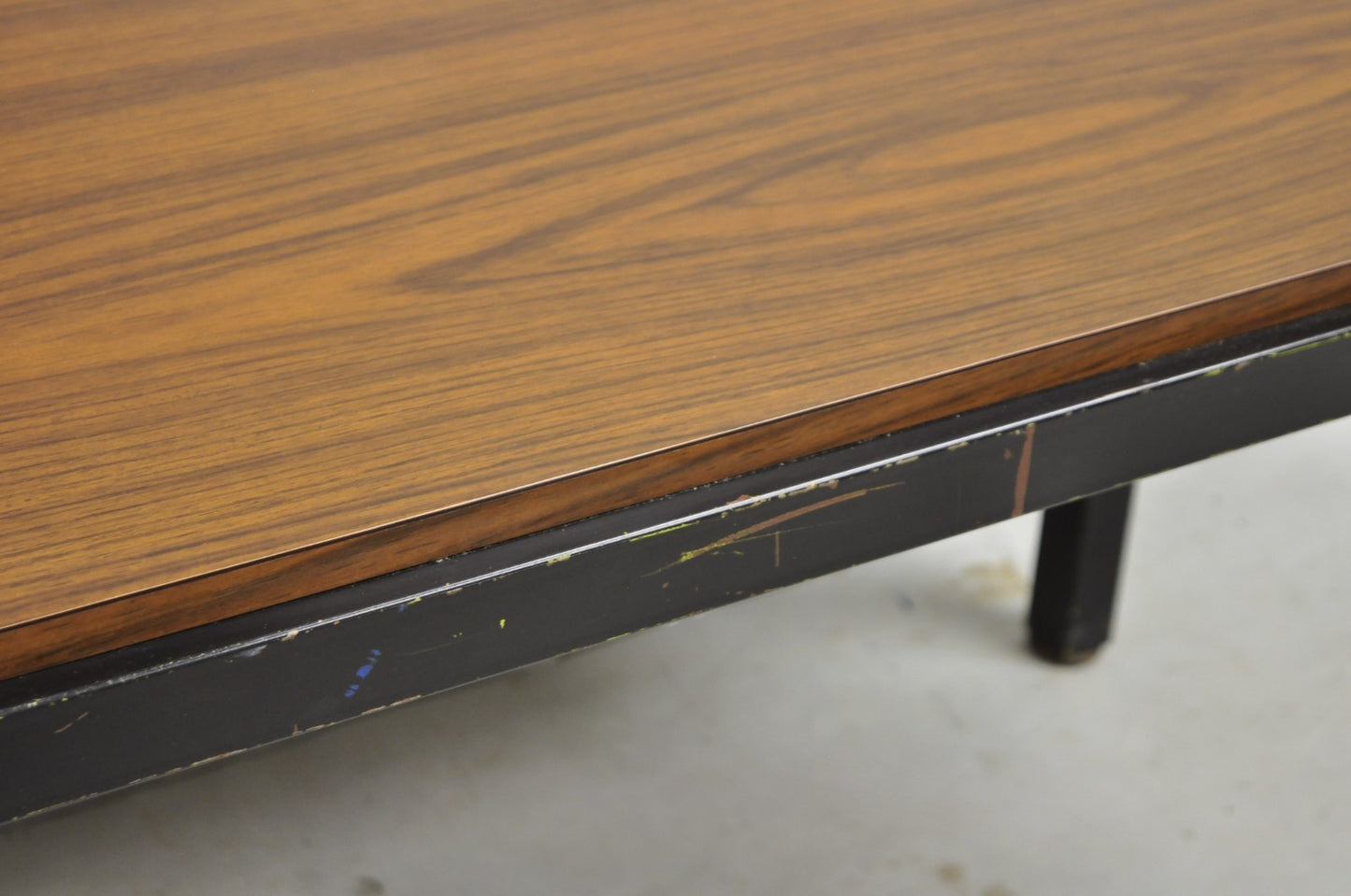Vintage Mid Century Modern Steel Metal & Faux Rosewood Laminate Coffee Table