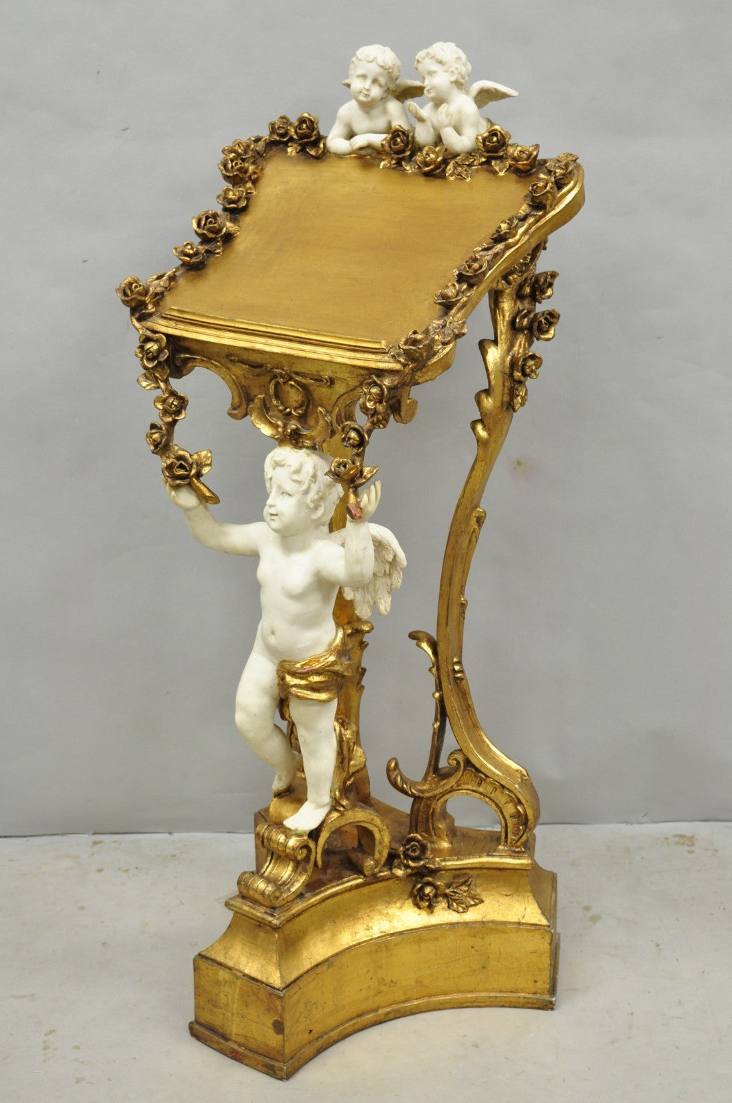 Vintage Italian Venetian Figural Cherub Putti Gold Gilt Resin Bookstand Lectern