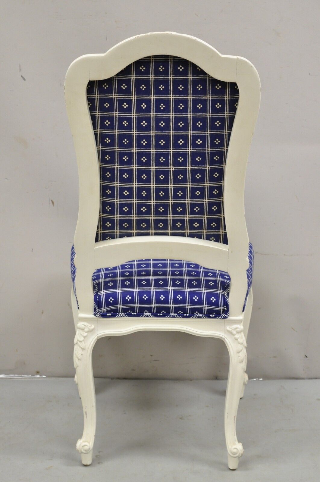 Vintage French Country Style White Painted Carved Wood Dining Chairs - Set of 8