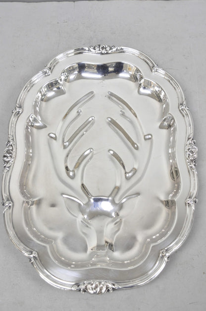 Vintage Silver Plated Scalloped Oval "Stag/Deer" Meat Serving Platter Tray