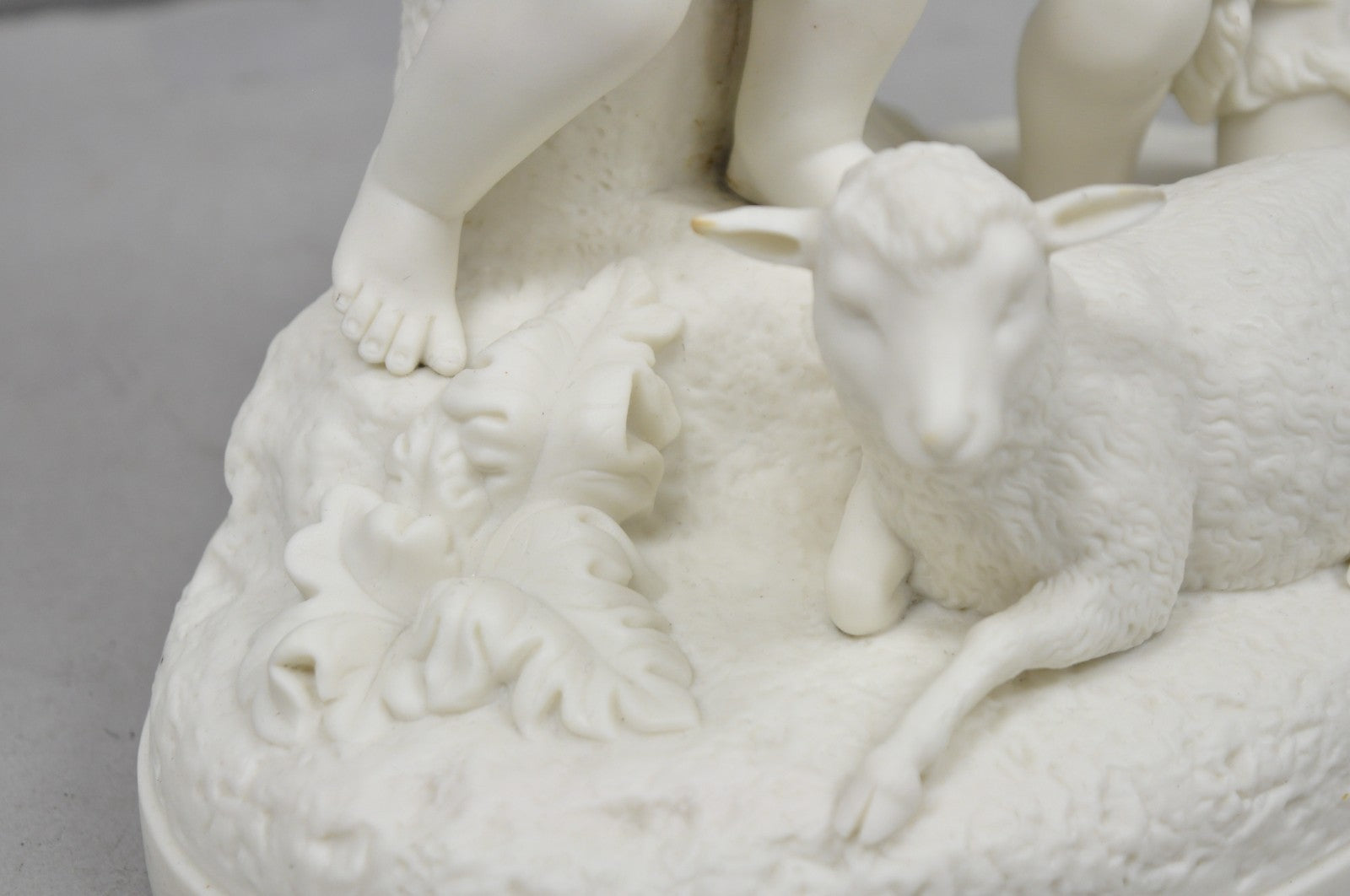 French Parian Porcelain Bisque "Feed My Lambs" Christ & St John Statue Sculpture