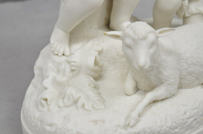 French Parian Porcelain Bisque "Feed My Lambs" Christ & St John Statue Sculpture