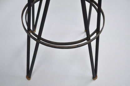 Vintage Mid Century Modern Atomic Era Swivel Wrought Iron Metal Hairpin Barstool