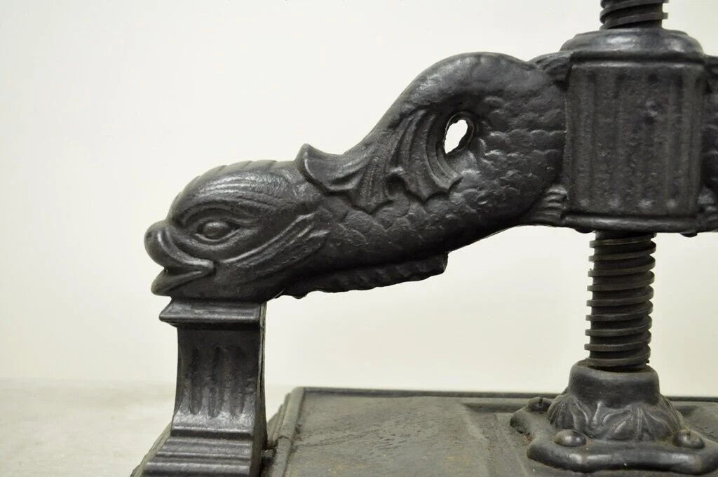 Antique 19th C. Cast Iron Classical Figural Dolphin Victorian Book Press