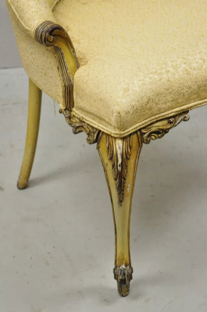Antique French Louis XV Style Cream Painted Boudoir Vanity Accent Side Chair