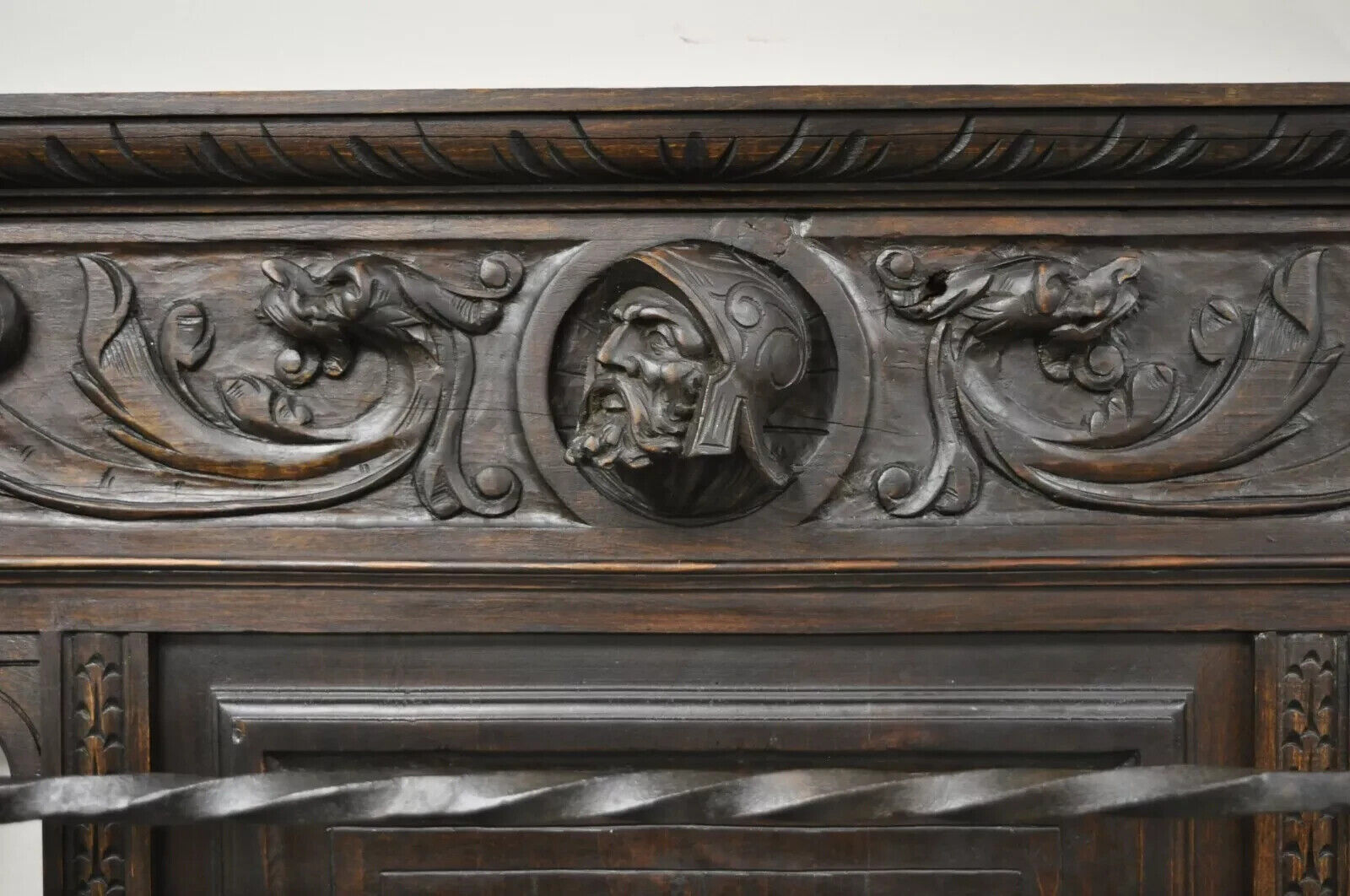 Antique Italian Renaissance Figural Religious Carved Walnut Hall Tree Quilt Rack
