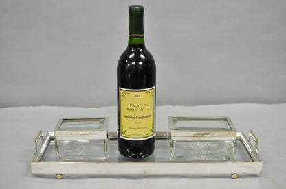 Art Deco Austrian Silver Plated Cut Glass Casket Trinket Box Set w/ Tray - 3 Pcs