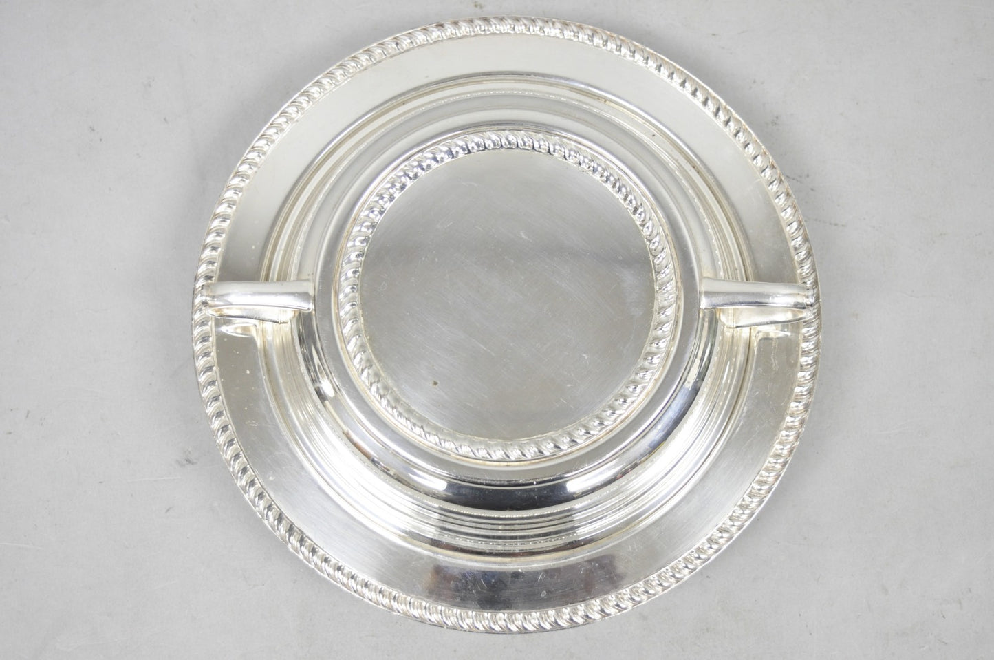 Vintage English Regency Style Round Covered Silver Plated Serving Dish w/Divider
