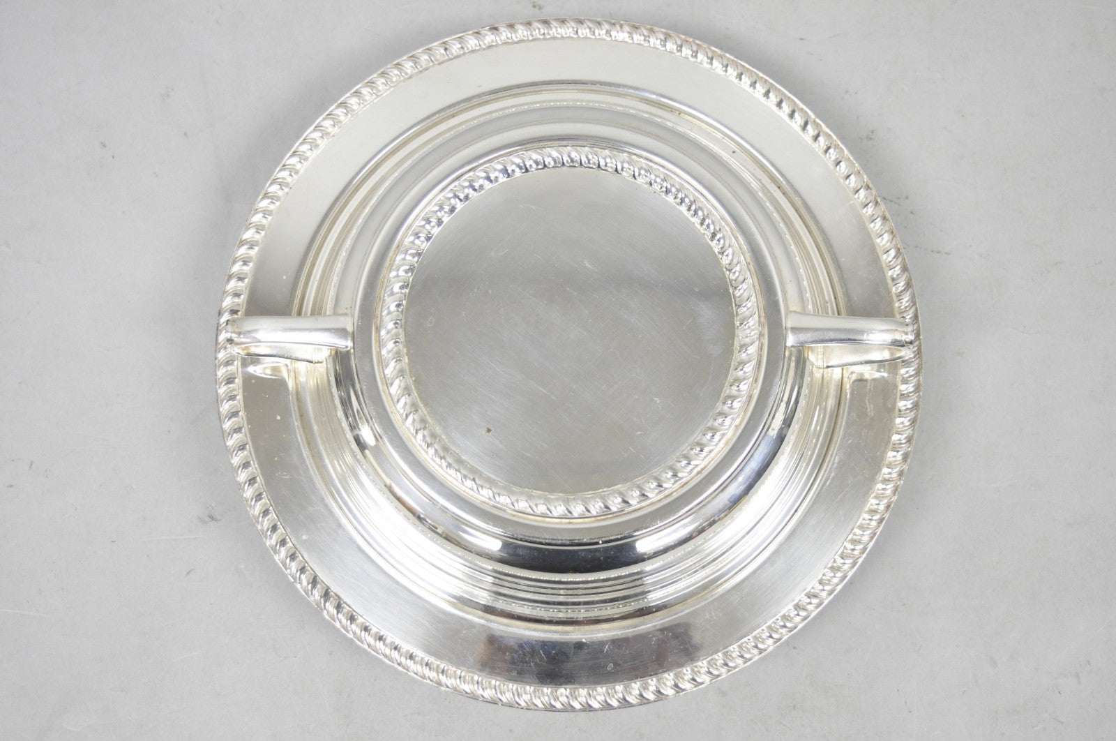 Vintage English Regency Style Round Covered Silver Plated Serving Dish w/Divider