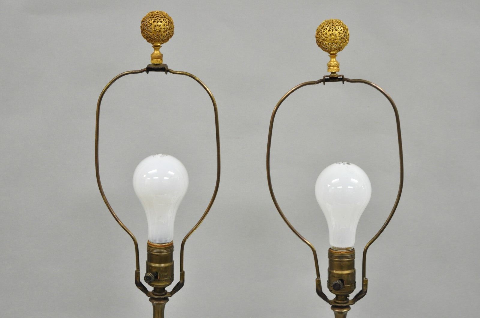 Antique Czech Bohemian Glass Emerald Green Flower Painted Table Lamps - a Pair