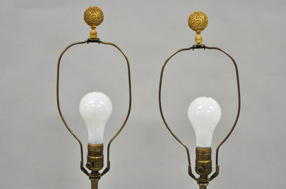 Antique Czech Bohemian Glass Emerald Green Flower Painted Table Lamps - a Pair