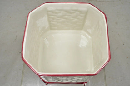 Vintage Chinoiserie Italian Porcelain Lattice Fretwork Pink Flower Planter Pot