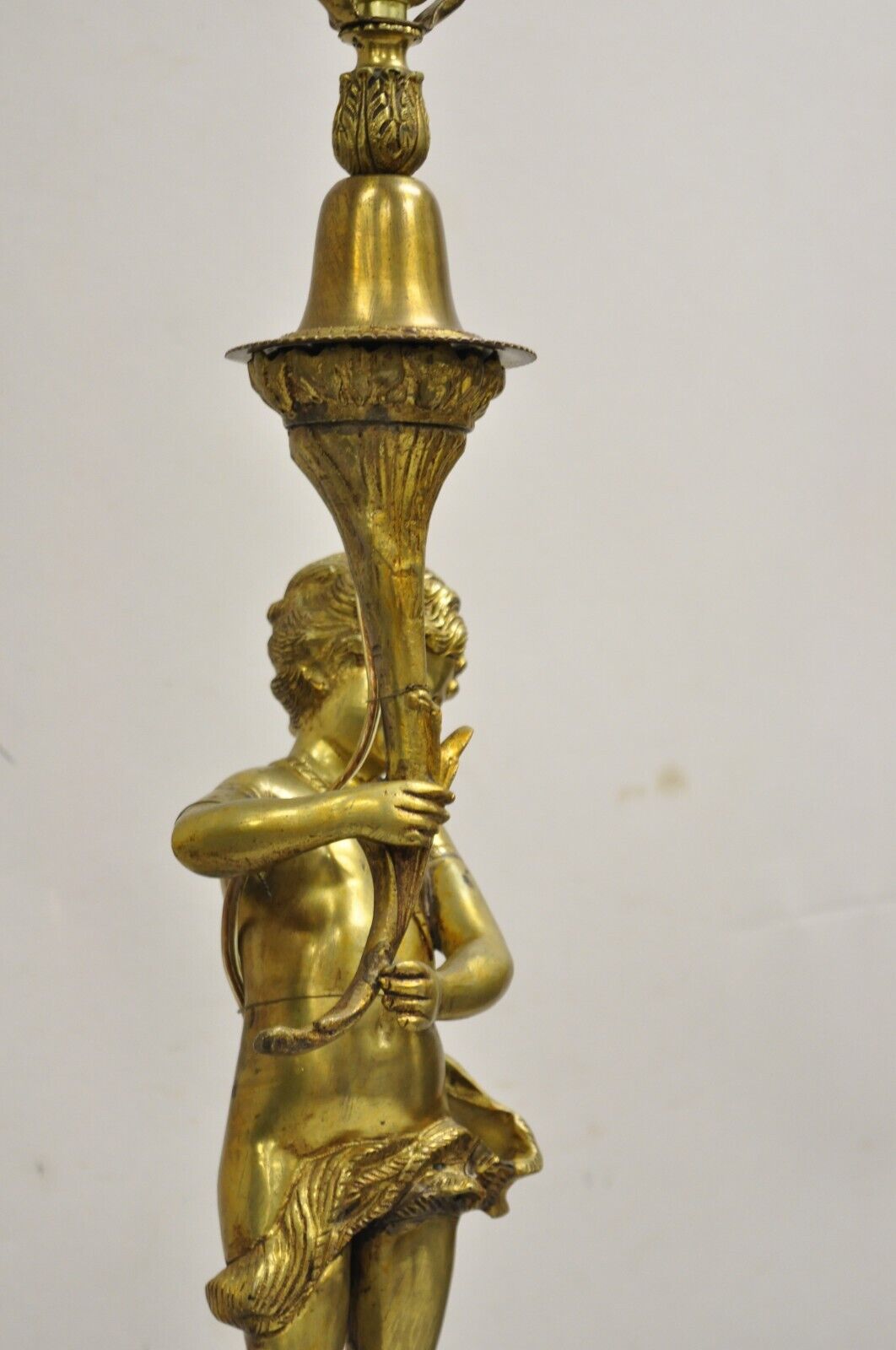 Vintage French Renaissance Brass Rococo Gold Figural Cherub Putti Table Lamp