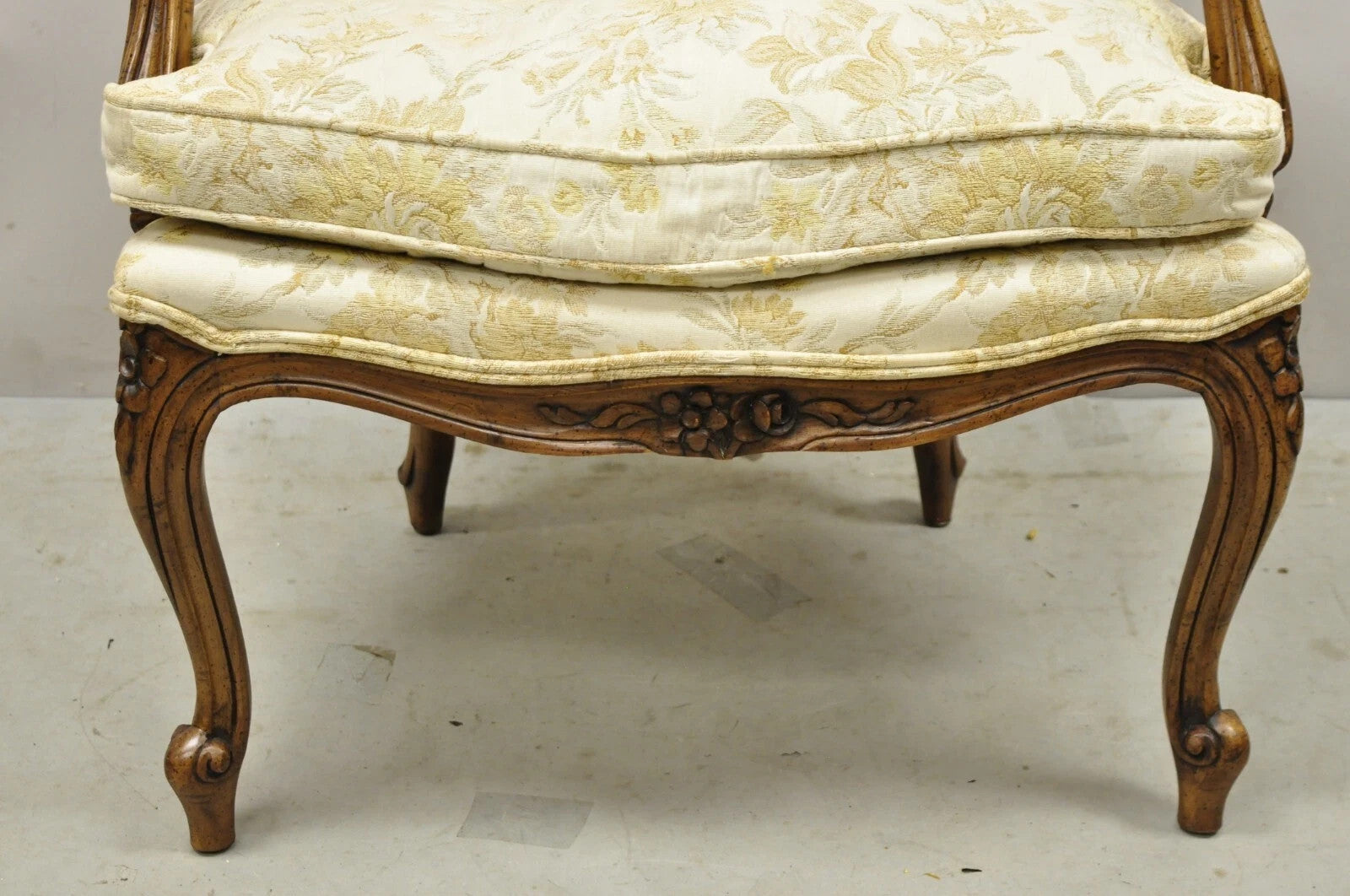 Vintage Heritage French Country Louis XV Style Cane Back Fauteuil Arm Chair