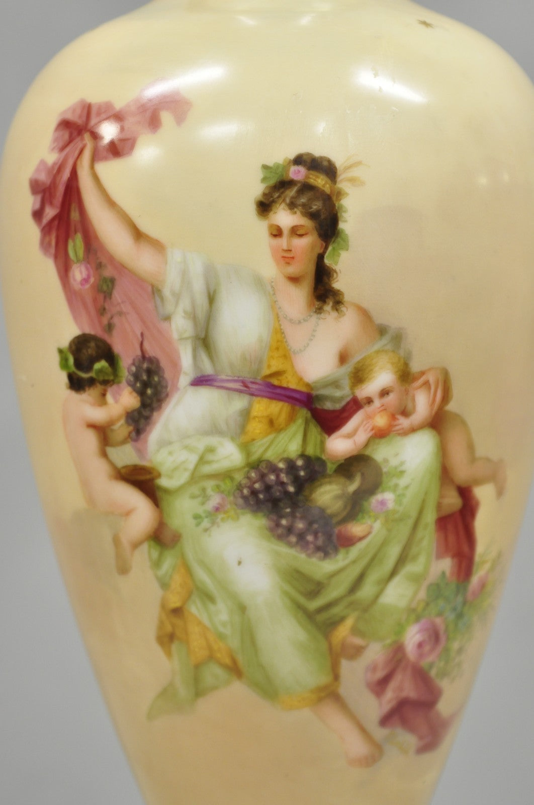 Antique Royal Vienna Austrian Porcelain 21" Hand Painted Red Urn Vase with Lid