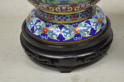 Vintage Chinese Cloisonné Porcelain Enamel Figural Crane and Deer Vase - a Pair