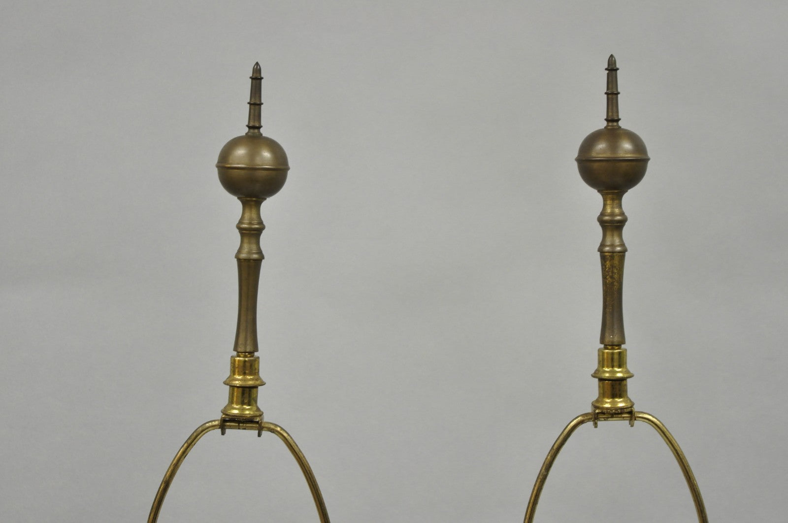 Vintage French Empire Patinated Bronze Brass Column Table Lamps by Wildwood Pair