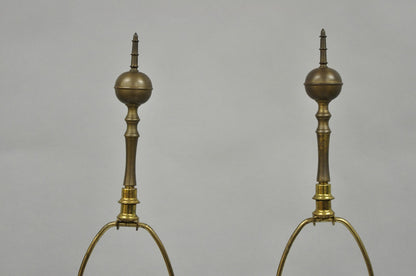 Vintage French Empire Patinated Bronze Brass Column Table Lamps by Wildwood Pair