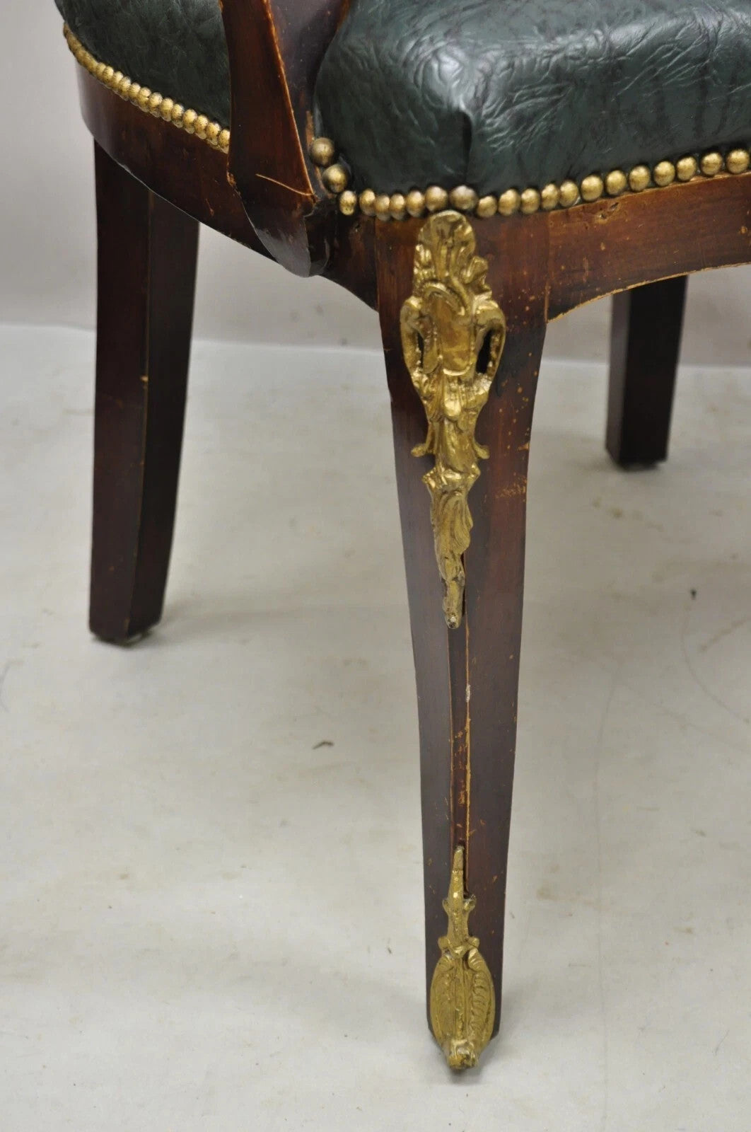 Vintage French Louis XV Style Solid Wood Bronze Ormolu Arm Chairs - a Pair