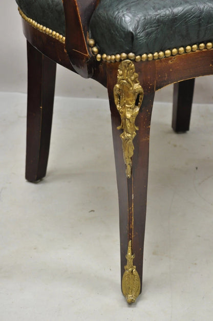 Vintage French Louis XV Style Solid Wood Bronze Ormolu Arm Chairs - a Pair