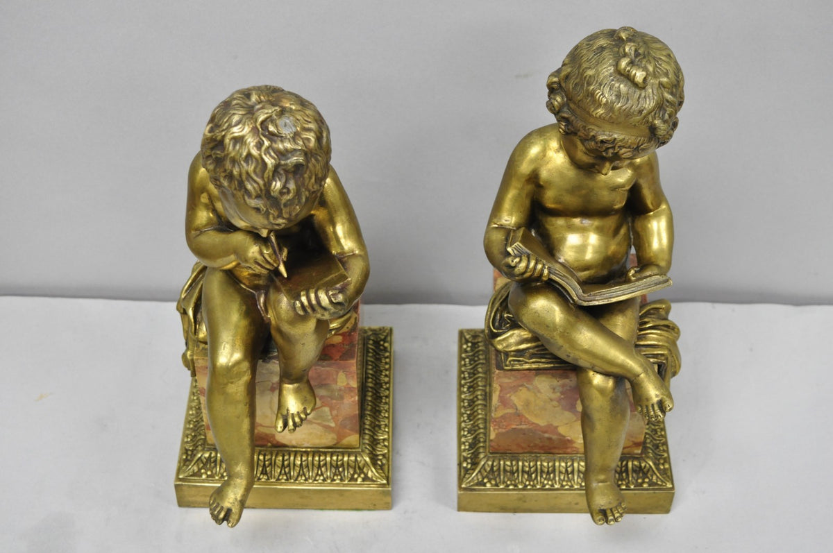 Antique French Louis XV Bronze Putti Children "Arts & Literature" Figures - Pair