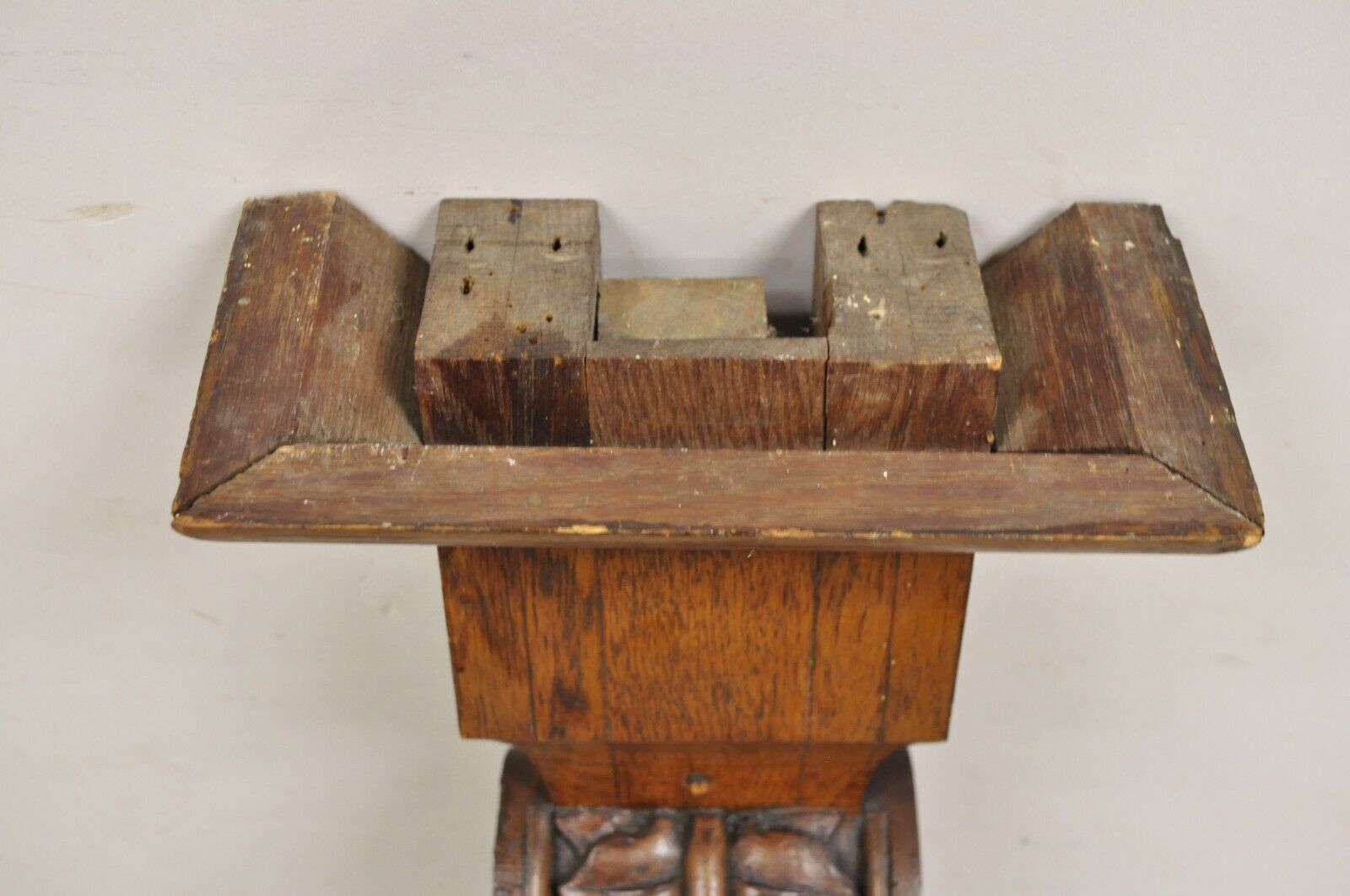 Antique Victorian Oak Wood French Renaissance 34" Tall Carved Corbel Bracket