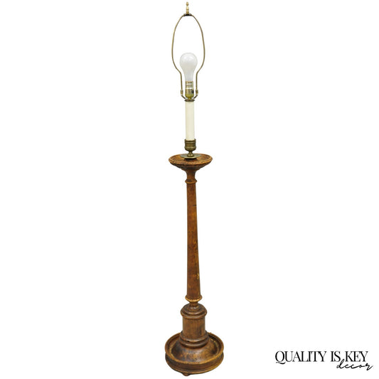 Vintage French Country Carved Wood Distressed Candlestick Floor Lamp by Chapman