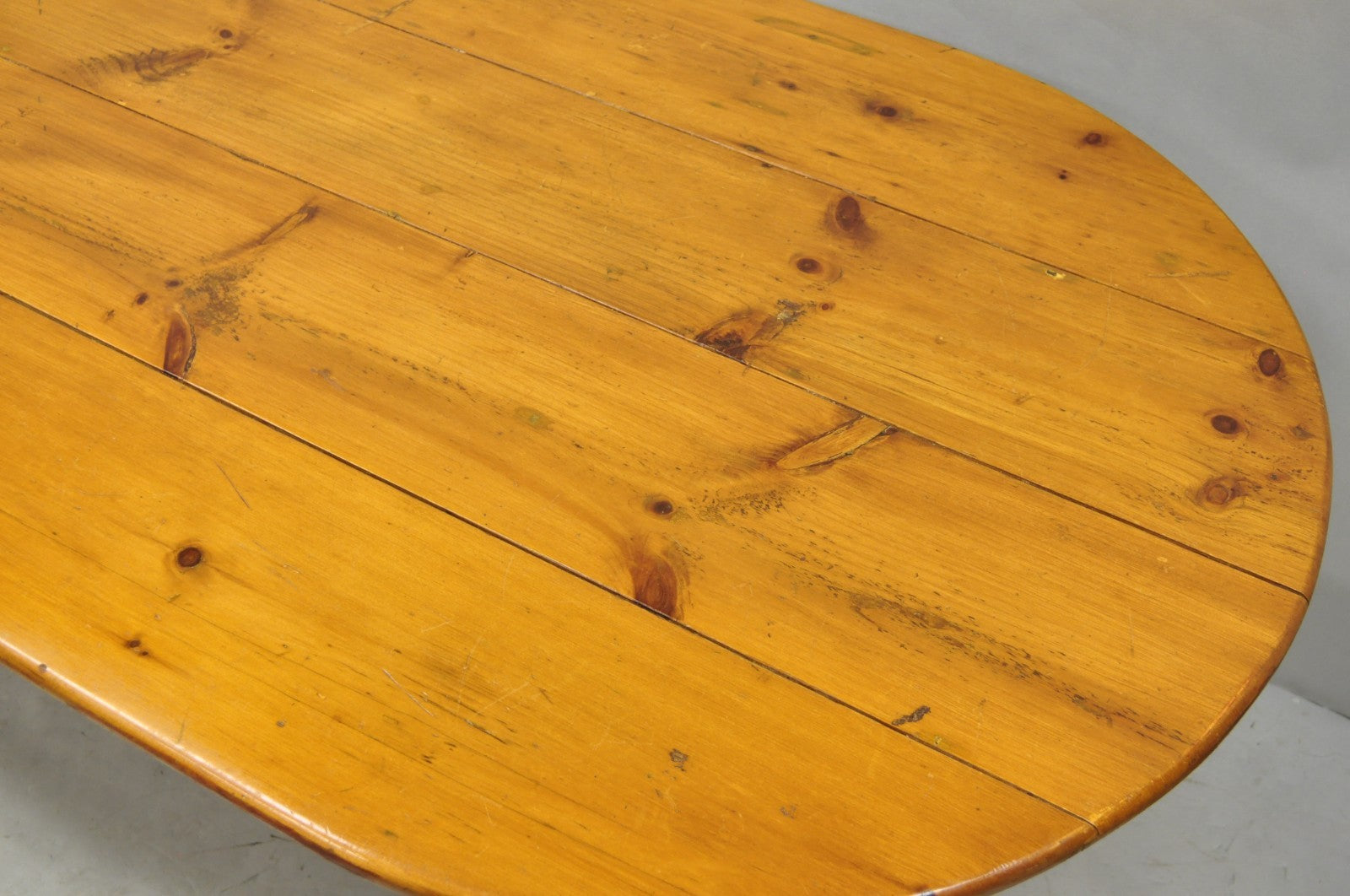 Vintage French Country Oval Pine Wood 78" Baluster Leg Farmhouse Dining Table