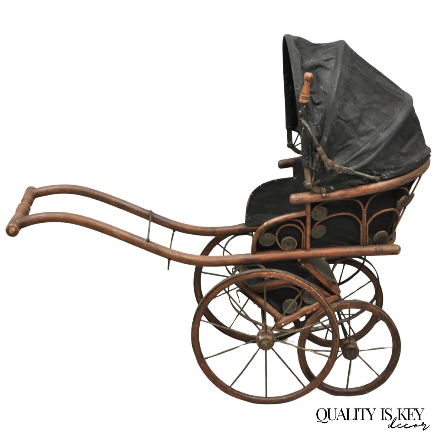 Antique Victorian Bentwood Small Child Size Decorative Baby Buggy Carriage