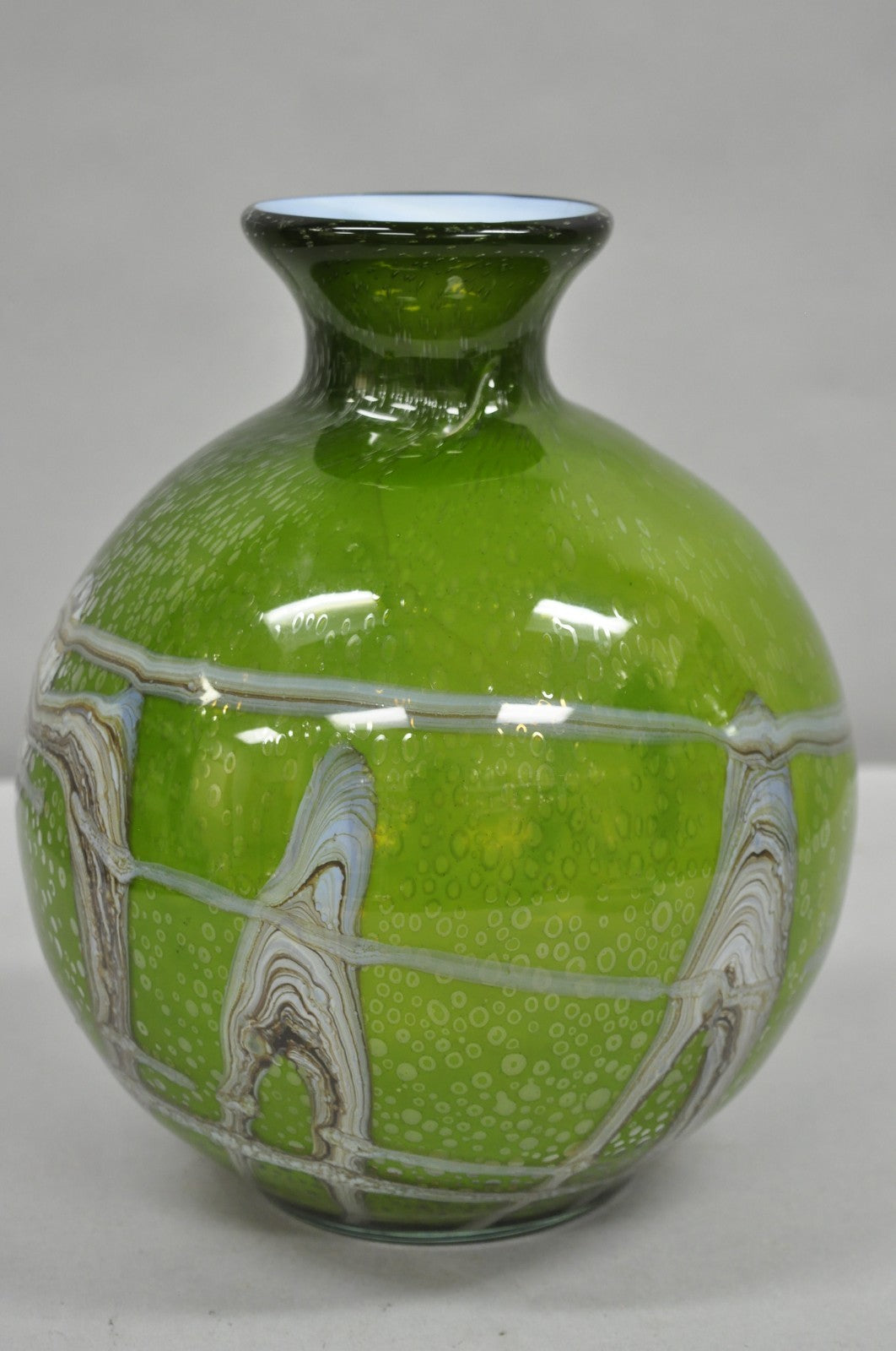 Vintage Italian Mid Century Modern Hand Blown Bubble Glass Green Studio Vase