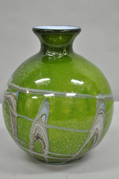 Vintage Italian Mid Century Modern Hand Blown Bubble Glass Green Studio Vase