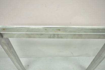 Mid Century Modern Brushed Metal Glass Top Milo Baughman Style Side Table