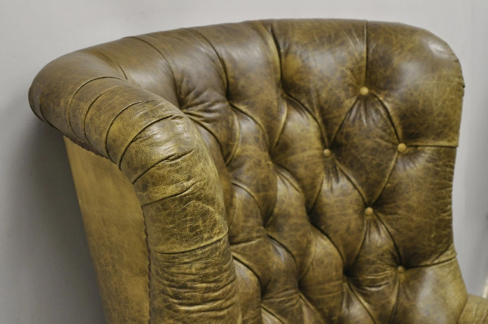 Lillian August Brown Green Leather Chesterfield Club Lounge Chair & Ottoman