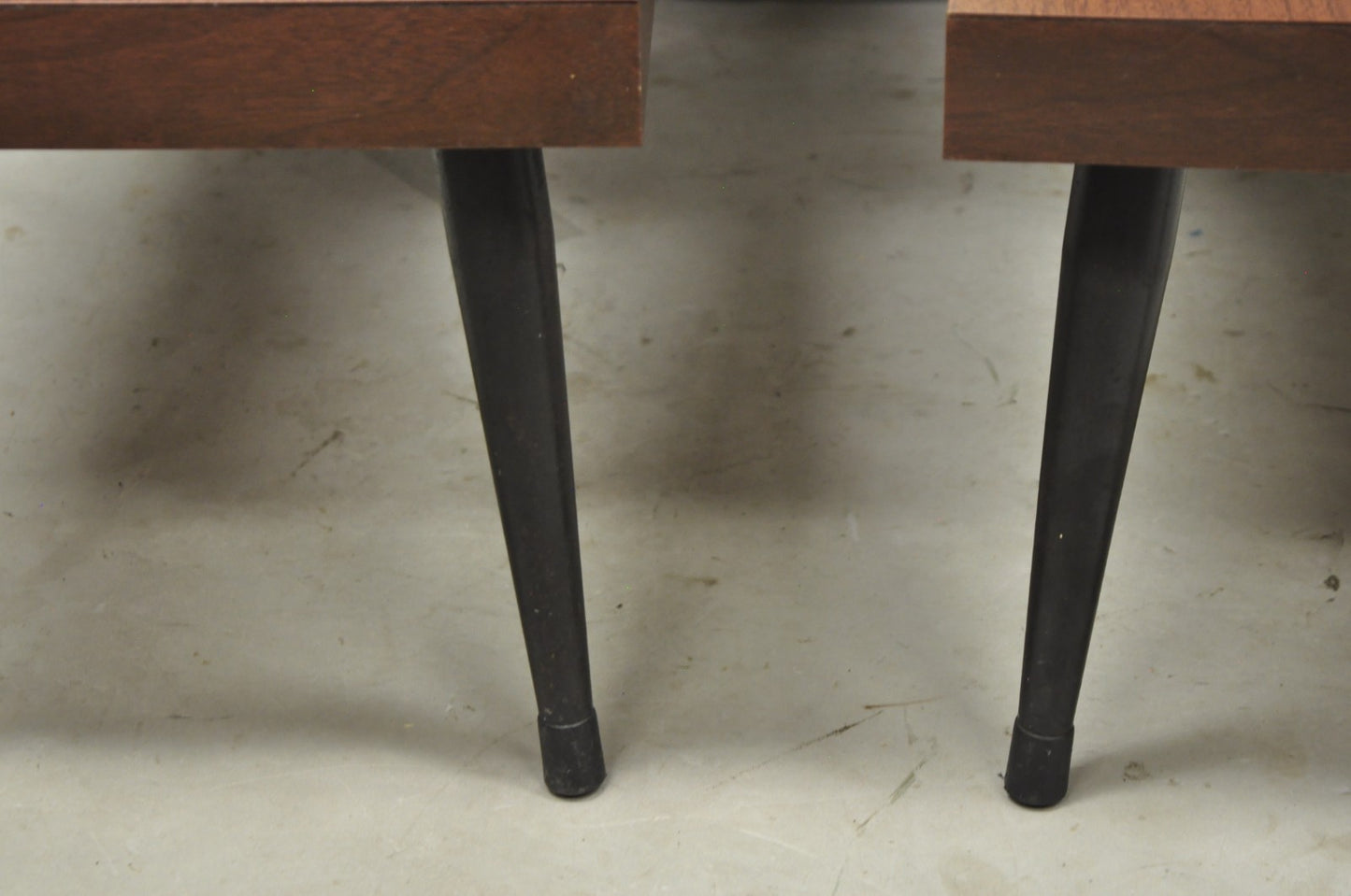 Vintage Mid Century Modern Two Tier Step Walnut Laminate Spindle End Table, Pair