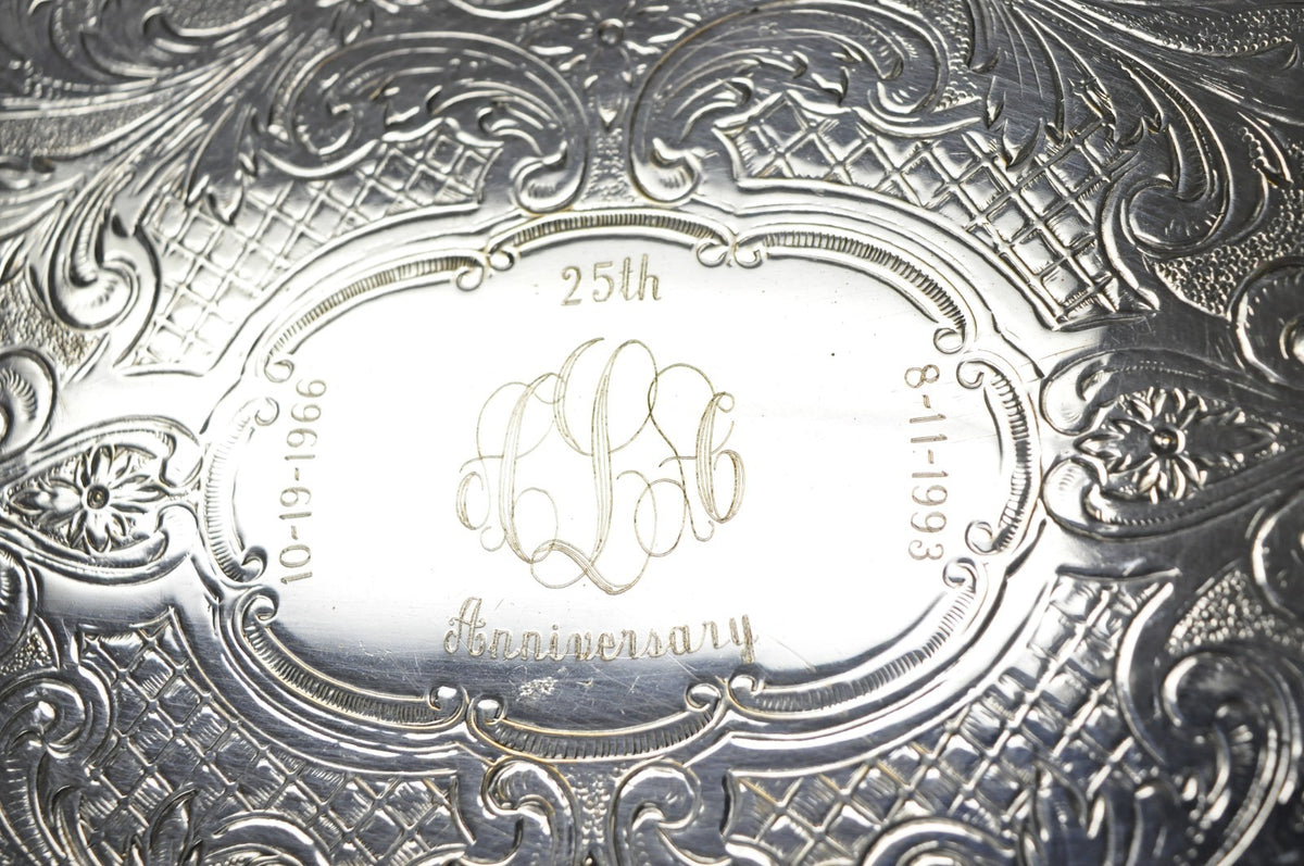Vintage Sheffield Victorian Silver Plated Oval Platter Tray 25th Anniversary