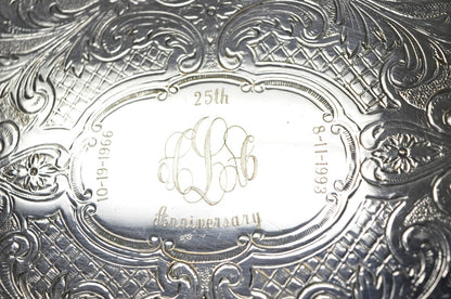 Vintage Sheffield Victorian Silver Plated Oval Platter Tray 25th Anniversary