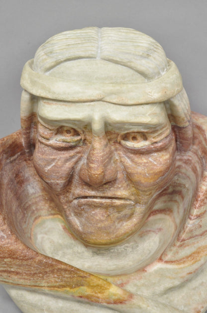 Vintage Seymour Shuren Modern Carved Pink Marble Native American Bust Sculpture