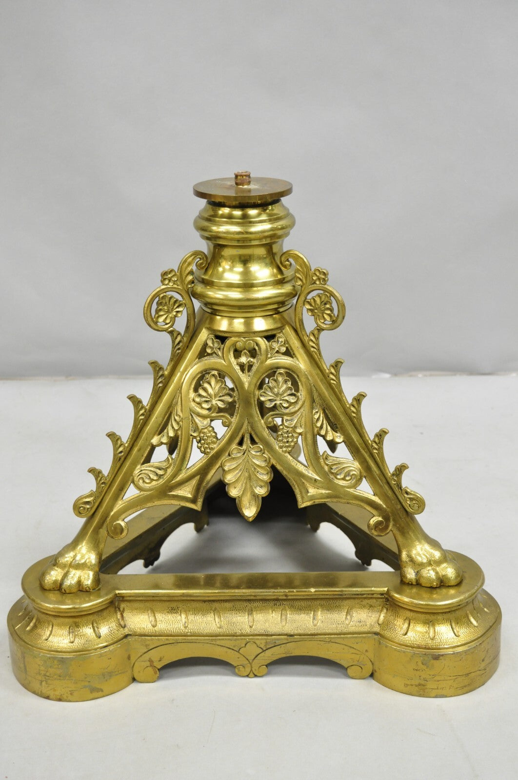 French Empire Renaissance Bronze Paw Foot Pedestal Base Round Glass Coffee Table