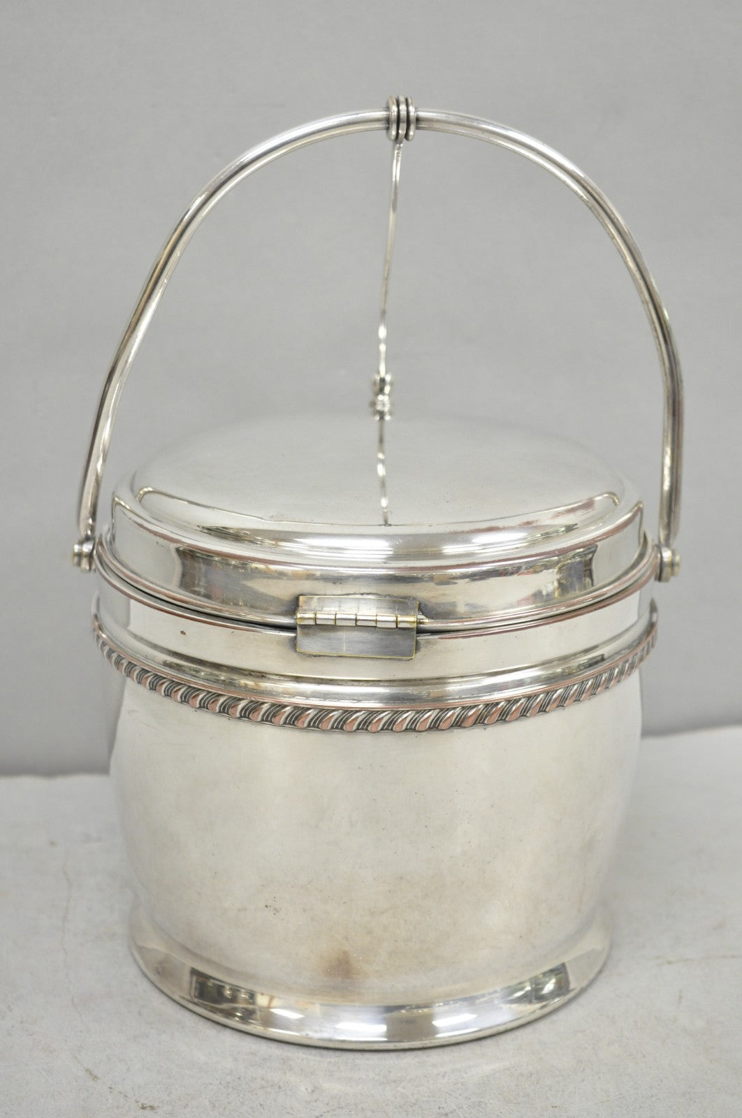 Vintage Bernard Rice's Sons Silver Plated Reticulating Hinge Lid Bar Ice Bucket
